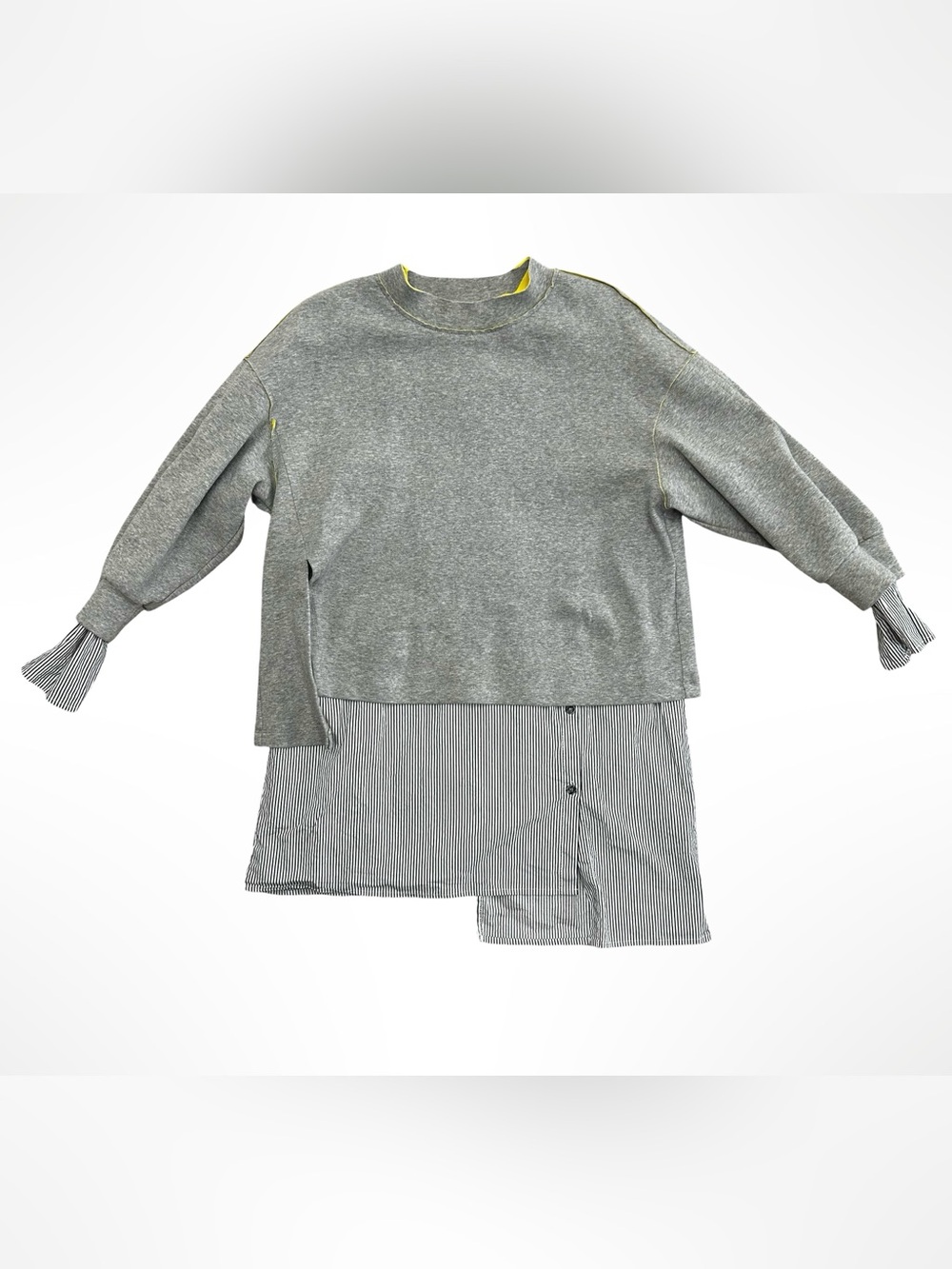 ATOP Lady Layered Asymmetric Sweatshirt Shirt Combo Top Gray Striped M